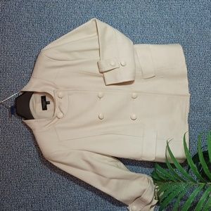 Talbots Cream Double Breasted, Long Sleeved Jacket w/ Low Shaped Collor, Sz 14